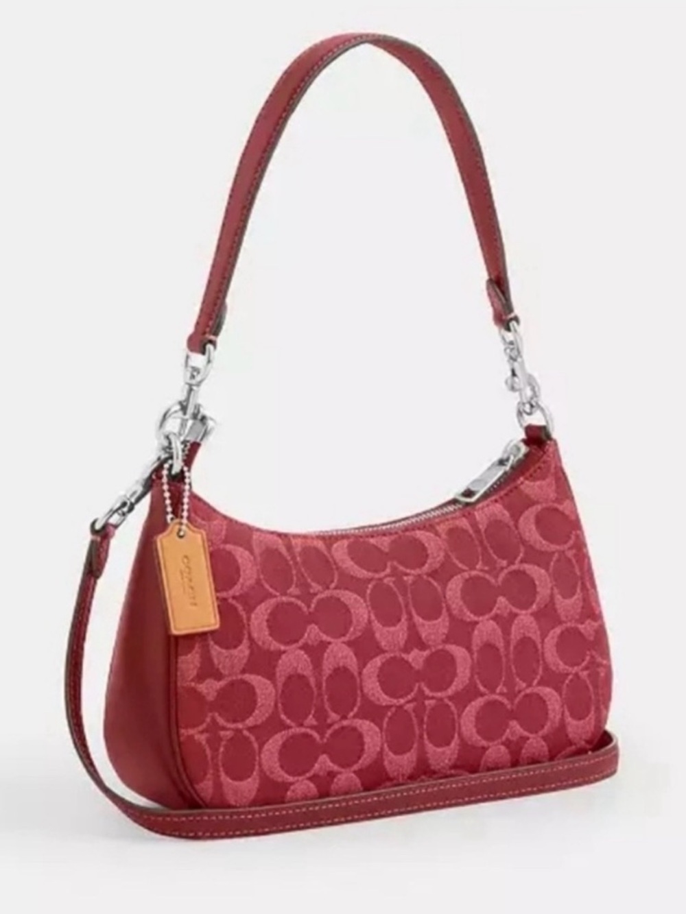Coach Jacquard Signature Shoulder Bag in Red - Picture 2 of 3